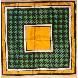 VTG Germaine Geometric 60's Style Gold Green & Black Square Scarf 26 x 26 Read‎